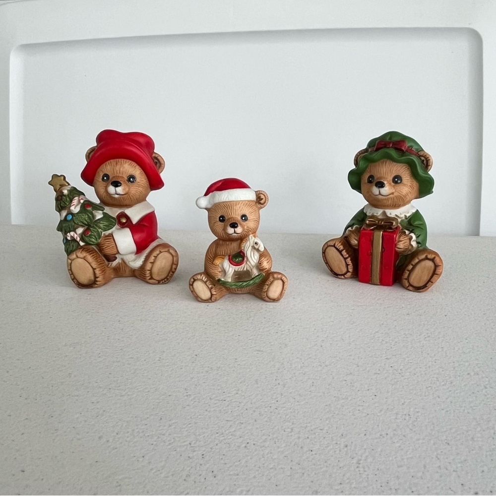 vintage homco christmas bear‎ family porcelain figurines 80s holiday decor